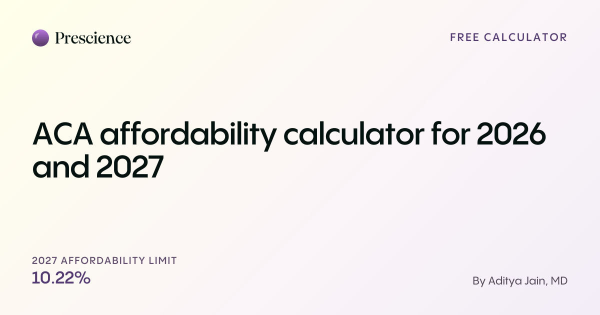 ACA affordability calculator for 2026 and 2027 (Prescience guide by Aditya Jain, MD)